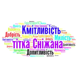 Хмара слів з характеристикою Сніжани "Русалонька із 7-В" word cloud art